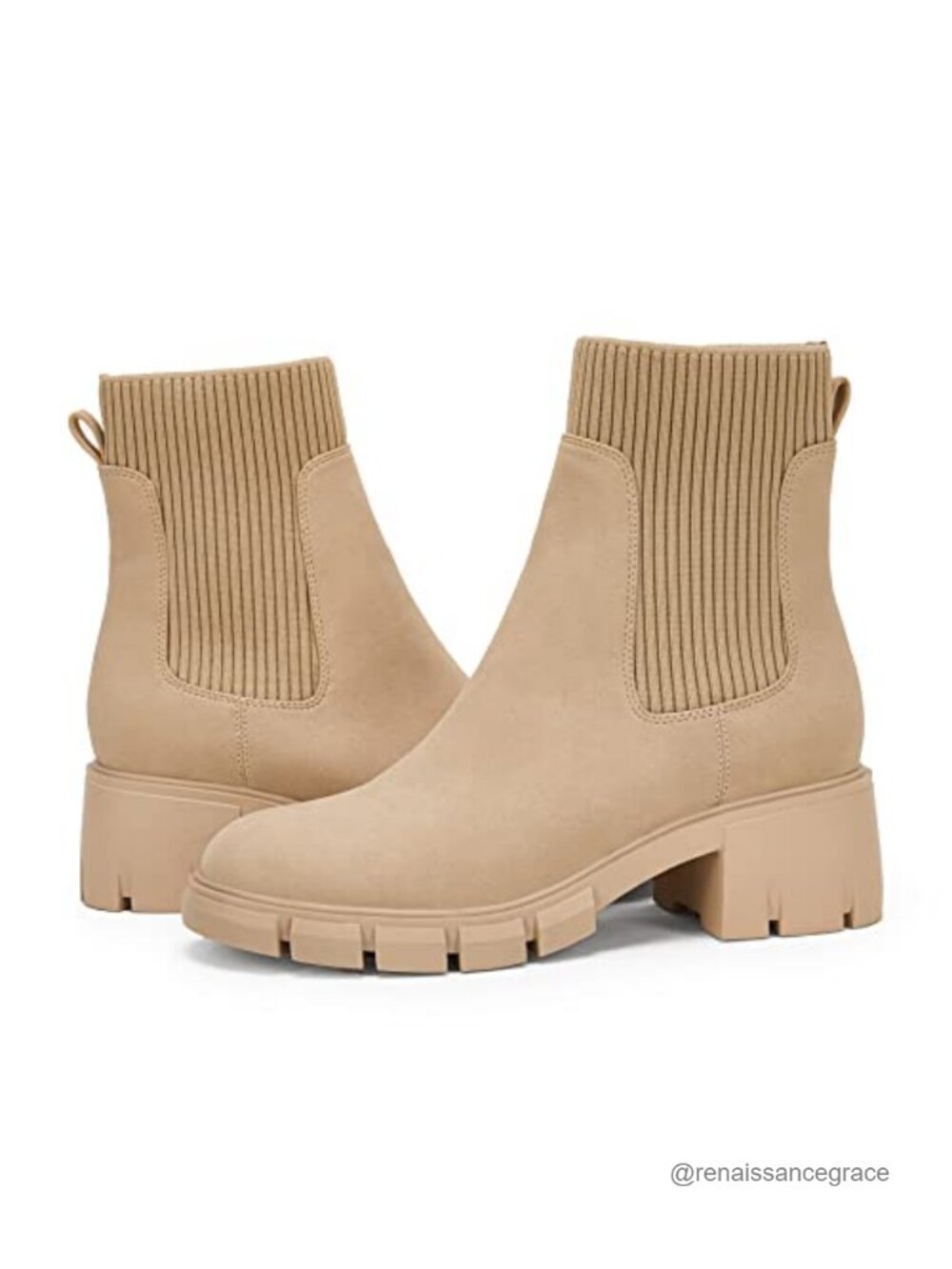 Womens Platform Ankle Boots Elastic Chunky Block Heel Chelsea Booties